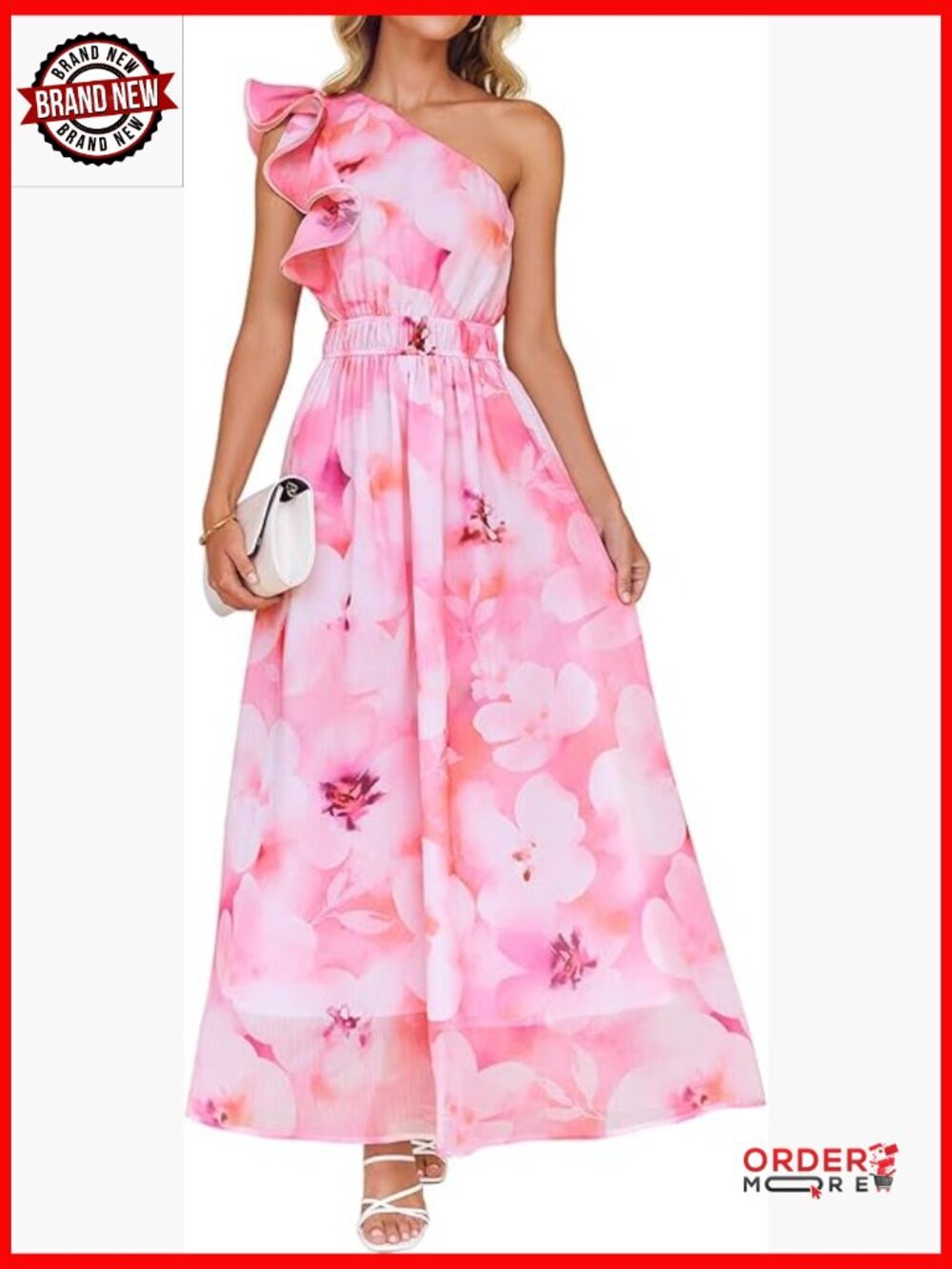 Sleeveless One Shoulder Ruffle Floral Maxi Dress Boho Beach Wedding Guest